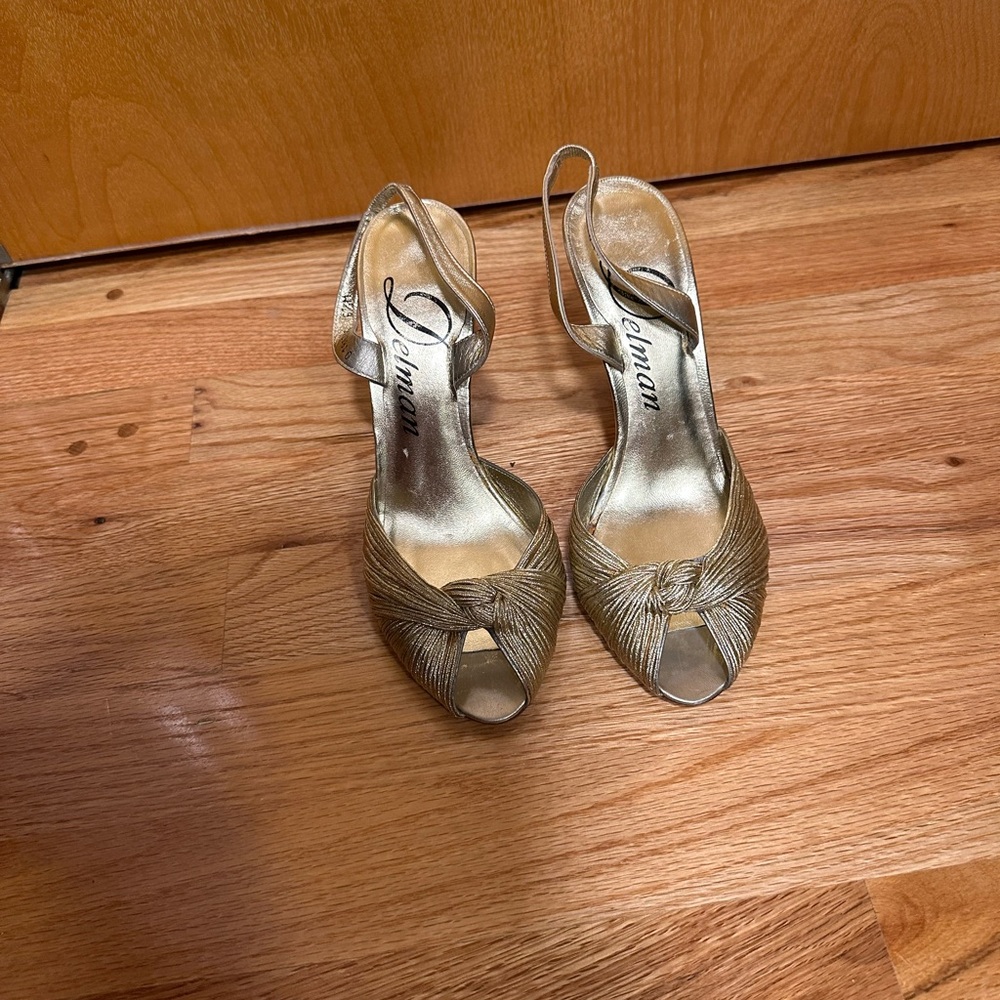 Delman Gold Heels Strappy Metallic Sandals